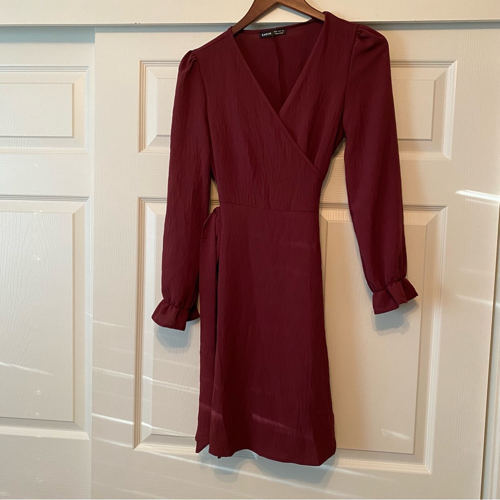 Shein Long Sleeve Maroon Dress